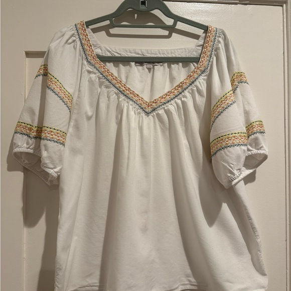 LOFT White Blouse with Multicolor Embroidery - Picture 2 of 6